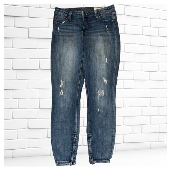 Pistola Women’s 30 Blue Tapered Destroyed Mid Rise Zipper On Leg Opening Denim - Picture 2 of 5